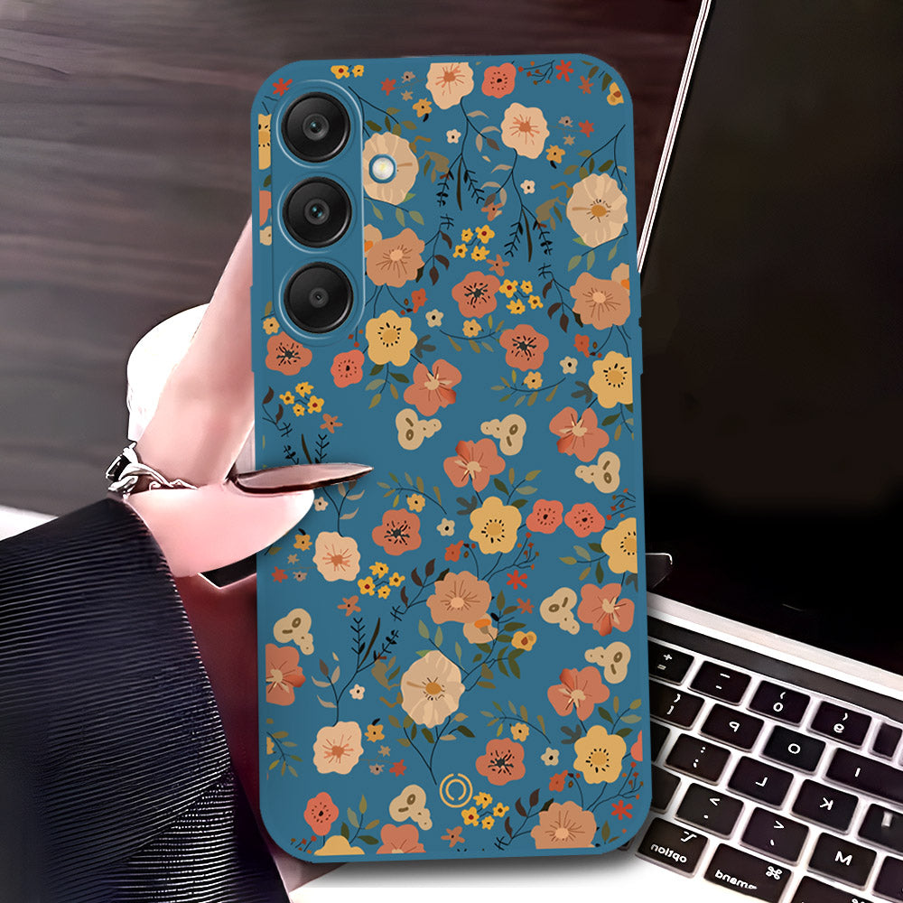 Samsung Galaxy S24 Plus Cover - Blue - D3 - ONation Floral Series - HQ Liquid Silicone Soft Case