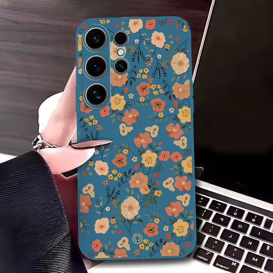 Samsung Galaxy S24 Ultra Cover - Blue - D3 - ONation Floral Series - HQ Liquid Silicone Soft Case