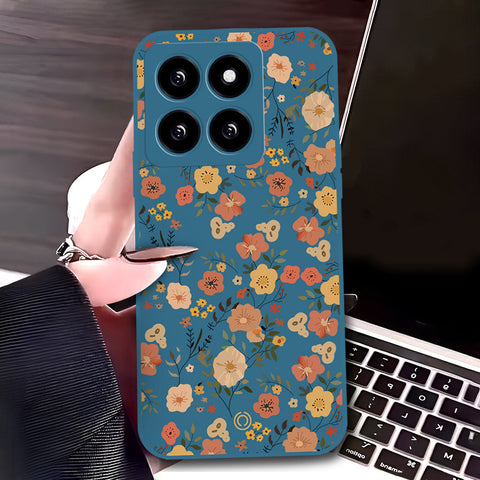 Xiaomi 14 Cover - Blue - D3 - ONation Floral Series - HQ Liquid Silicone Soft Case