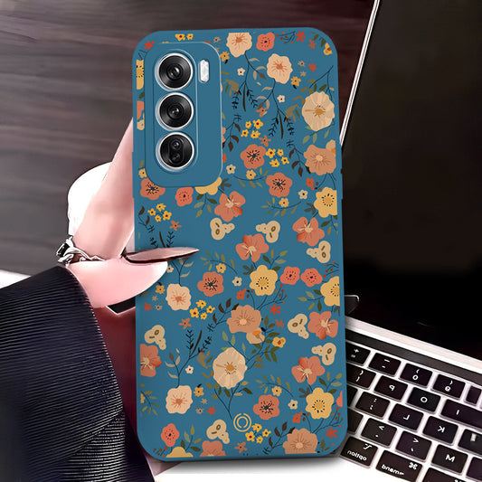 Oppo Reno 12 Cover - Blue - D3 - ONation Floral Series - HQ Liquid Silicone Soft Case