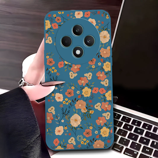 Oppo Reno 12F Cover - Blue - D3 - ONation Floral Series - HQ Liquid Silicone Soft Case