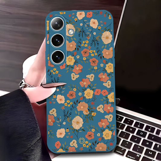 Samsung Galaxy S25 Cover - Blue - D3 - ONation Floral Series - HQ Liquid Silicone Soft Case