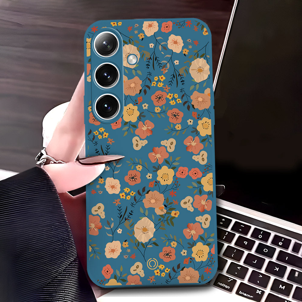 Samsung Galaxy S25 Plus Cover - Blue - D3 - ONation Floral Series - HQ Liquid Silicone Soft Case