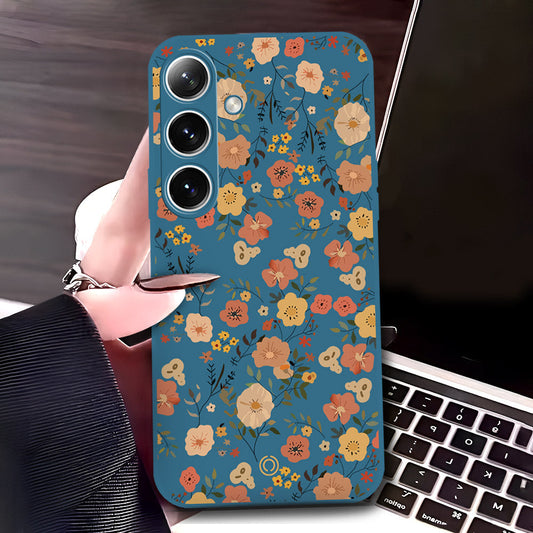 Samsung Galaxy S25 Plus Cover - Blue - D3 - ONation Floral Series - HQ Liquid Silicone Soft Case