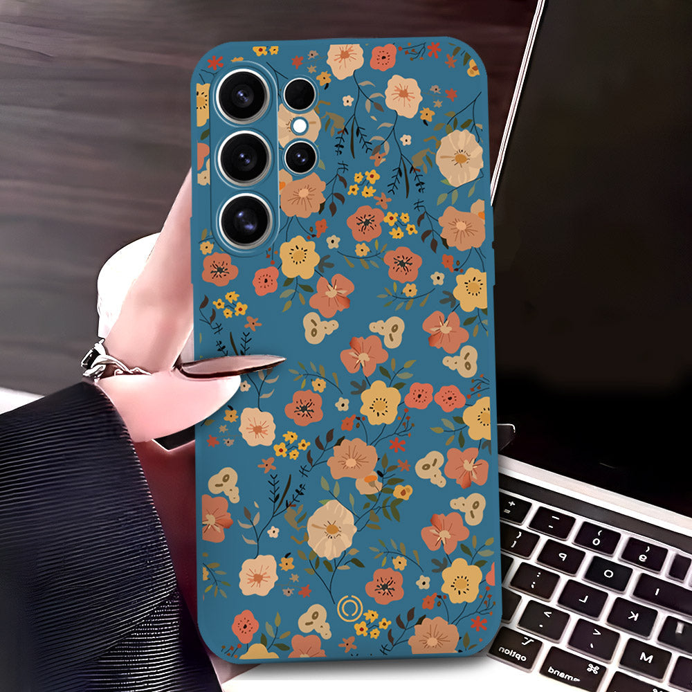Samsung Galaxy S25 Ultra Cover - Blue - D3 - ONation Floral Series - HQ Liquid Silicone Soft Case
