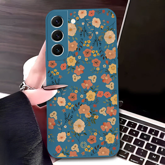 Samsung Galaxy S22 Plus 5G Cover - Blue - D3 - ONation Floral Series - HQ Liquid Silicone Soft Case