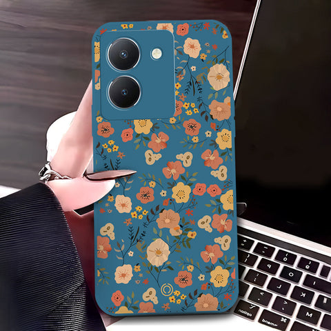 Vivo Y36 5G Cover - Blue - D3 - ONation Floral Series - HQ Liquid Silicone Soft Case