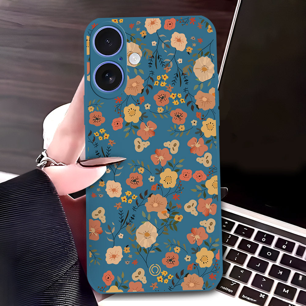 iPhone 16 Cover - Blue - D3 - ONation Floral Series - HQ Liquid Silicone Soft Case