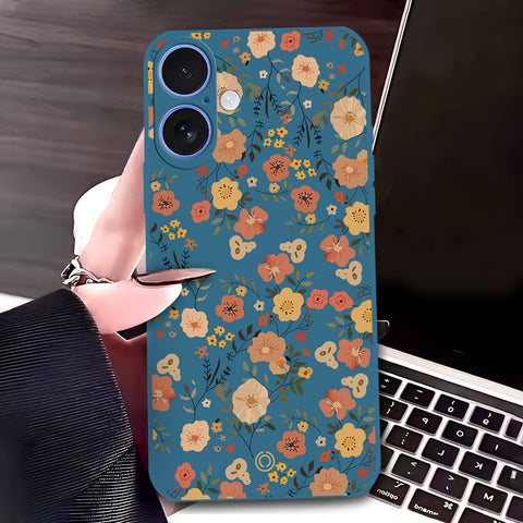 iPhone 16 Cover - Blue - D3 - ONation Floral Series - HQ Liquid Silicone Soft Case