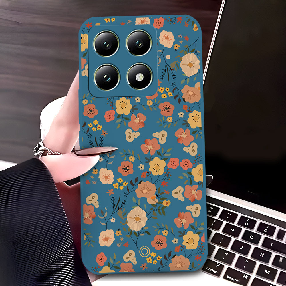 Xiaomi 14T Cover - Blue - D3 - ONation Floral Series - HQ Liquid Silicone Soft Case