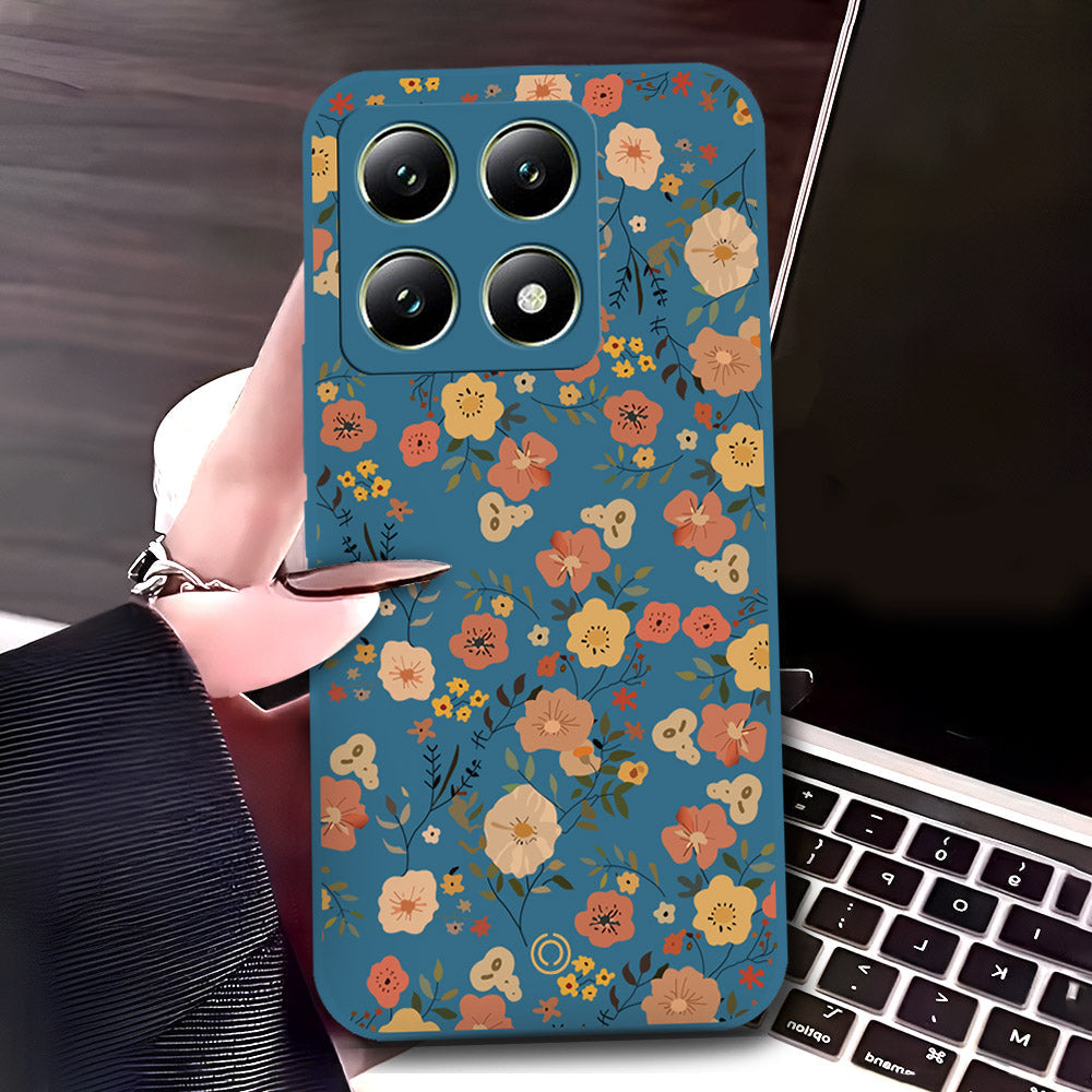 Xiaomi 14T Pro Cover - Blue - D3 - ONation Floral Series - HQ Liquid Silicone Soft Case