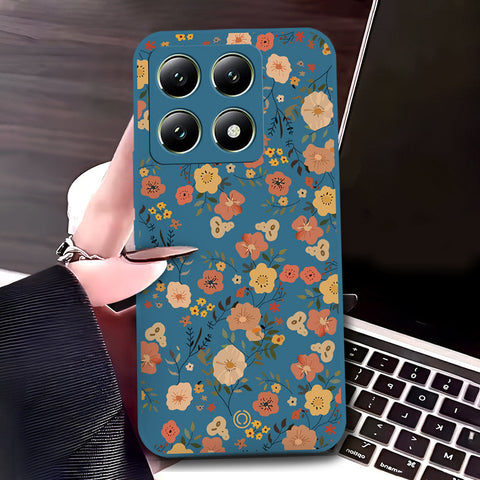 Xiaomi 14T Pro Cover - Blue - D3 - ONation Floral Series - HQ Liquid Silicone Soft Case