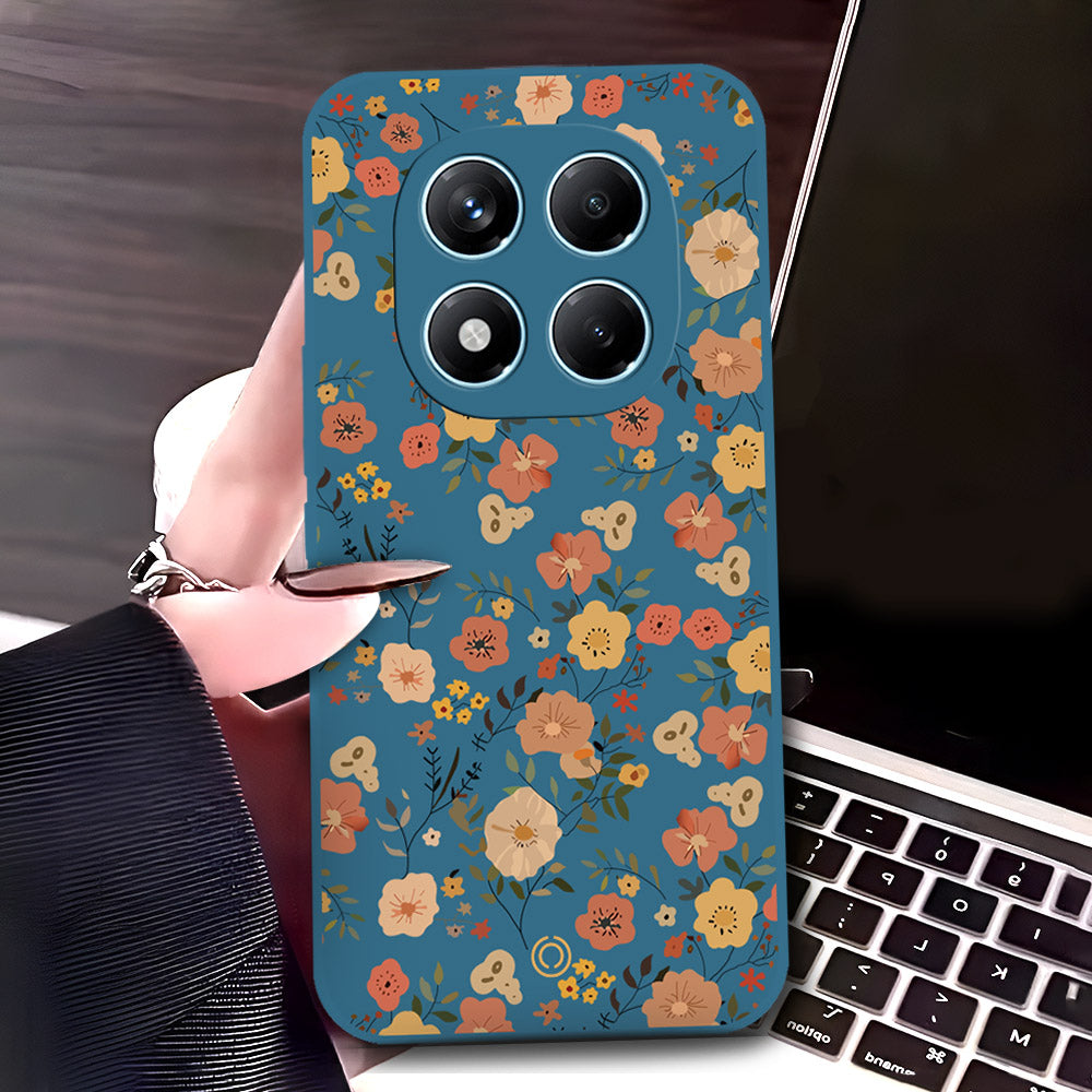 Xiaomi Redmi Note 14 Pro 4G Cover - Blue - D3 - ONation Floral Series - HQ Liquid Silicone Soft Case