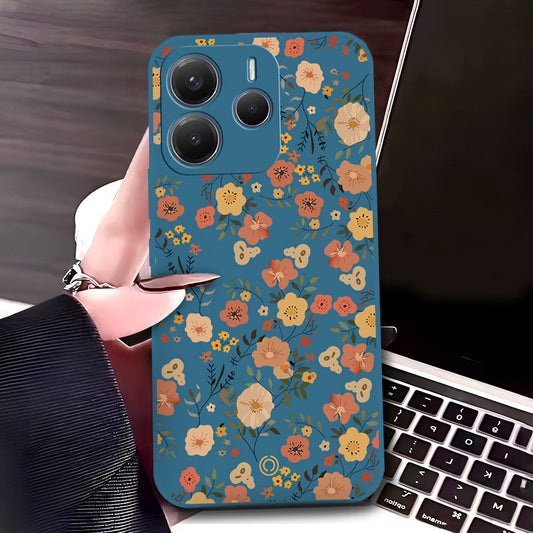 Xiaomi Redmi Note 14 4G Cover - Blue - D3 - ONation Floral Series - HQ Liquid Silicone Soft Case
