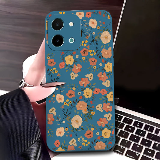 Vivo Y28 4G Cover - Blue - D3 - ONation Floral Series - HQ Liquid Silicone Soft Case