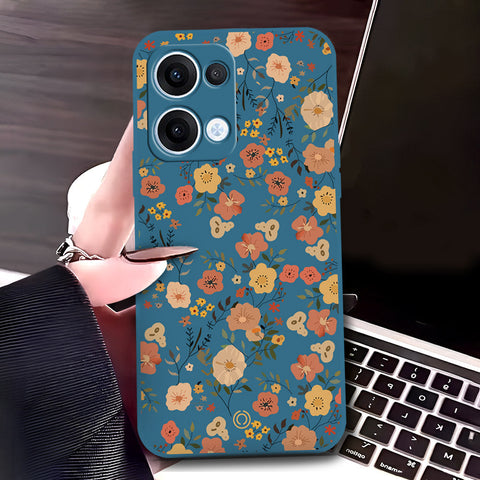 Oppo Reno 13 Cover - Blue - D3 - ONation Floral Series - HQ Liquid Silicone Soft Case