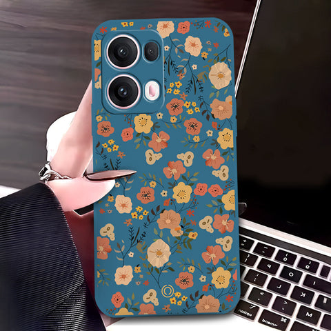Oppo Reno 13 Pro Cover - Blue - D3 - ONation Floral Series - HQ Liquid Silicone Soft Case