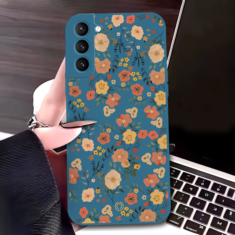Samsung Galaxy S21 FE 5G Cover - Blue - D3 - ONation Floral Series - HQ Liquid Silicone Soft Case