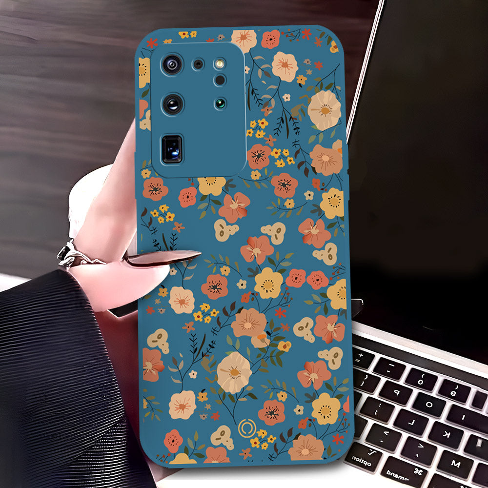 Samsung Galaxy S20 Ultra Cover - Blue - D3 - ONation Floral Series - HQ Liquid Silicone Soft Case