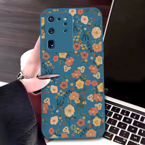 Samsung Galaxy S20 Ultra Cover - Blue - D3 - ONation Floral Series - HQ Liquid Silicone Soft Case
