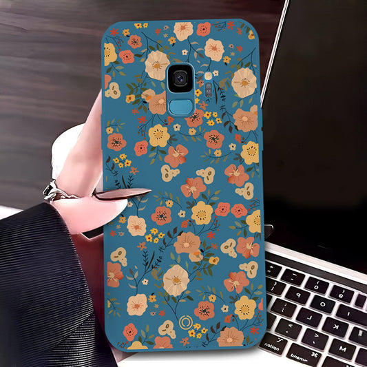 Samsung Galaxy S9 Cover - Blue - D3 - ONation Floral Series - HQ Liquid Silicone Soft Case