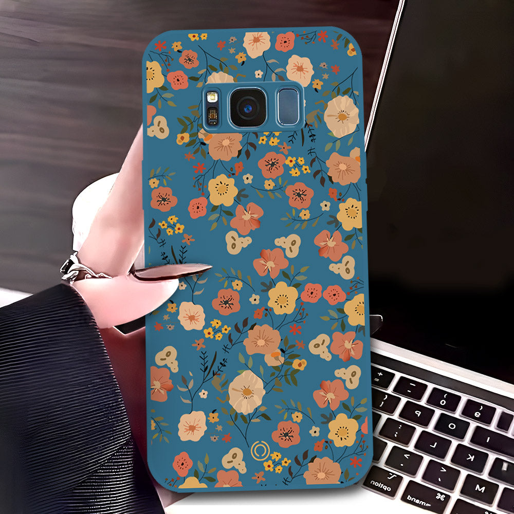 Samsung Galaxy S8 Cover - Blue - D3 - ONation Floral Series - HQ Liquid Silicone Soft Case