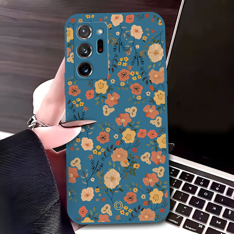 Samsung Galaxy Note 20 Ultra Cover - Blue - D3 - ONation Floral Series - HQ Liquid Silicone Soft Case