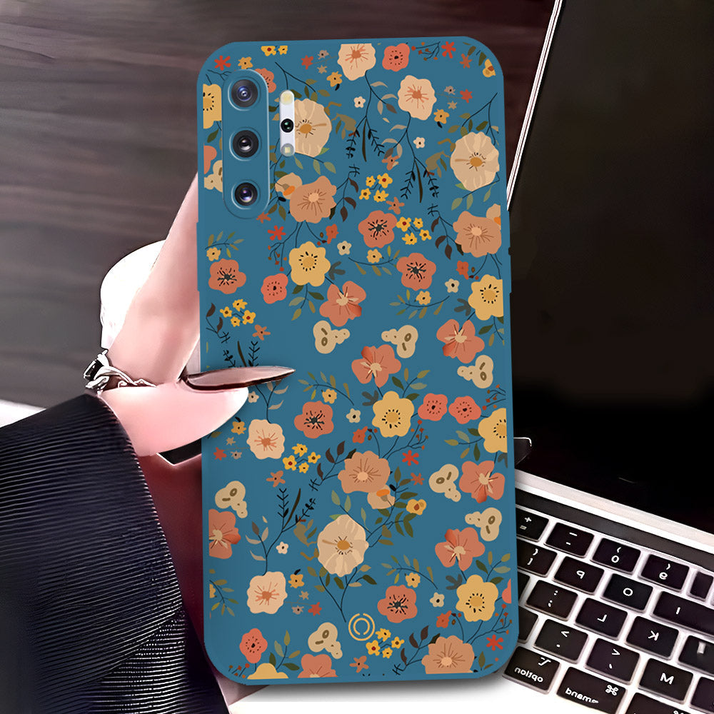 Samsung Galaxy Note 10 Plus Cover - Blue - D3 - ONation Floral Series - HQ Liquid Silicone Soft Case