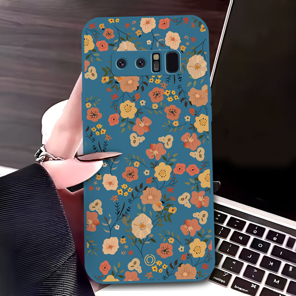 Samsung Galaxy Note 8 Cover - Blue - D3 - ONation Floral Series - HQ Liquid Silicone Soft Case