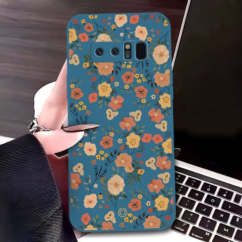 Samsung Galaxy Note 8 Cover - Blue - D3 - ONation Floral Series - HQ Liquid Silicone Soft Case