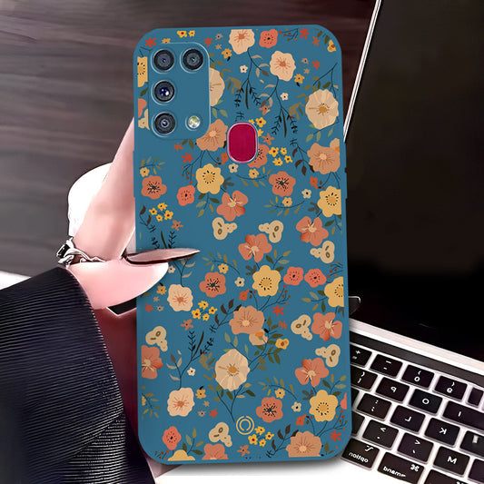 Samsung Galaxy M31 Cover - Blue - D3 - ONation Floral Series - HQ Liquid Silicone Soft Case