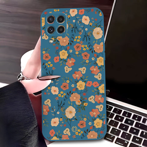 Samsung Galaxy M22 Cover - Blue - D3 - ONation Floral Series - HQ Liquid Silicone Soft Case