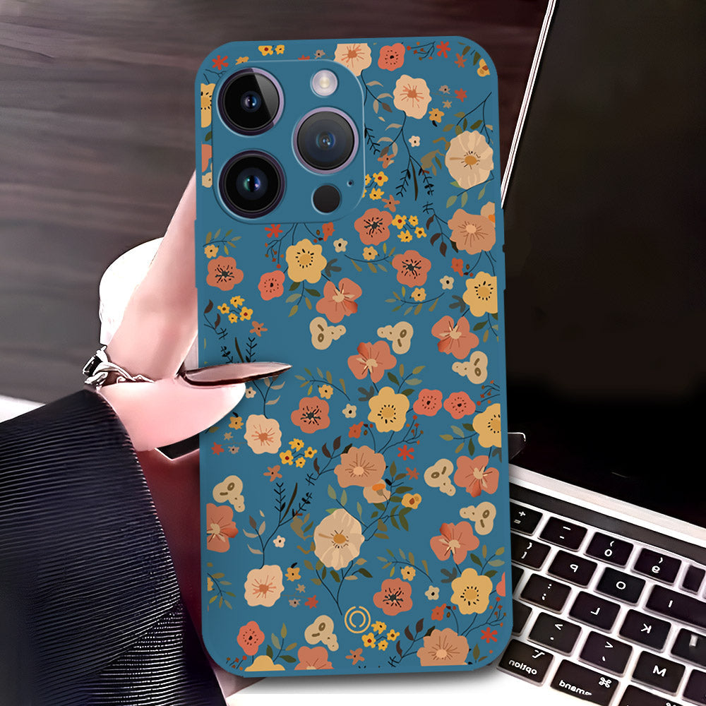 iPhone 14 Pro Max Cover - Blue - D3 - ONation Floral Series - HQ Liquid Silicone Soft Case
