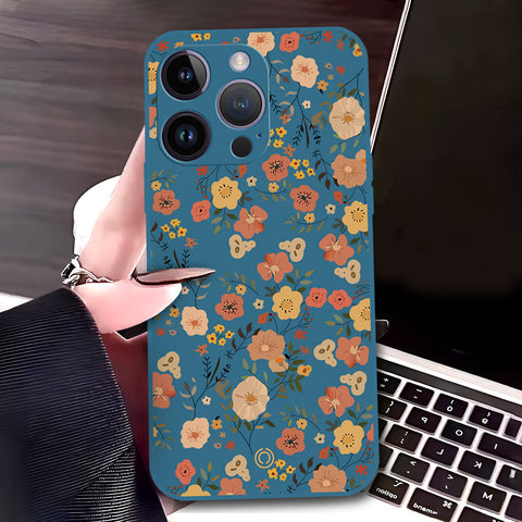 iPhone 14 Pro Max Cover - Blue - D3 - ONation Floral Series - HQ Liquid Silicone Soft Case