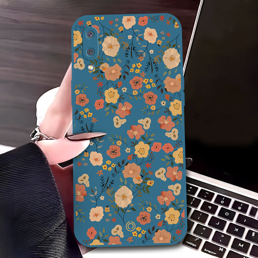 Samsung Galaxy M02 Cover - Blue - D3 - ONation Floral Series - HQ Liquid Silicone Soft Case