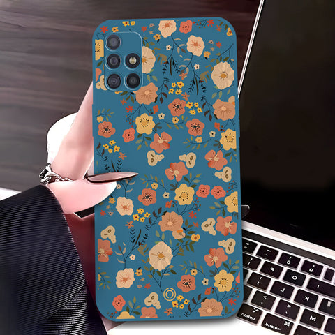 Samsung Galaxy A51 Cover - Blue - D3 - ONation Floral Series - HQ Liquid Silicone Soft Case