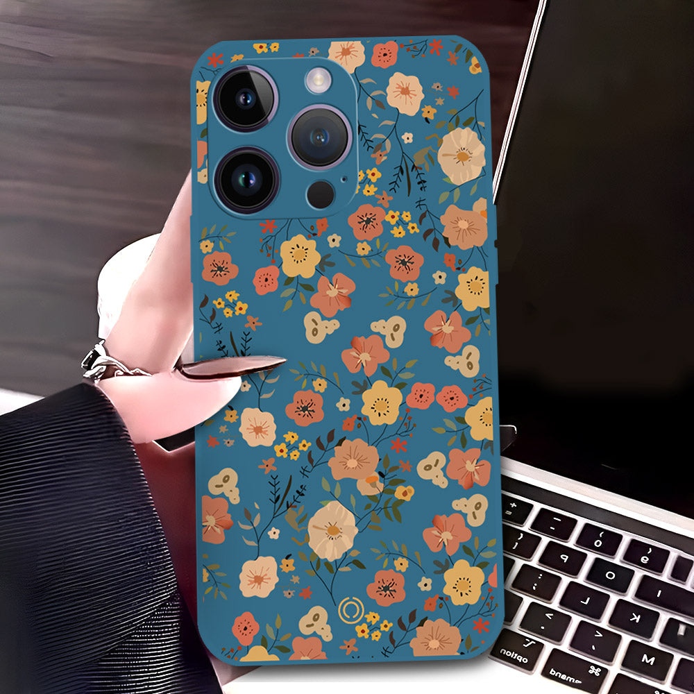 iPhone 14 Plus Cover - Blue - D3 - ONation Floral Series - HQ Liquid Silicone Soft Case