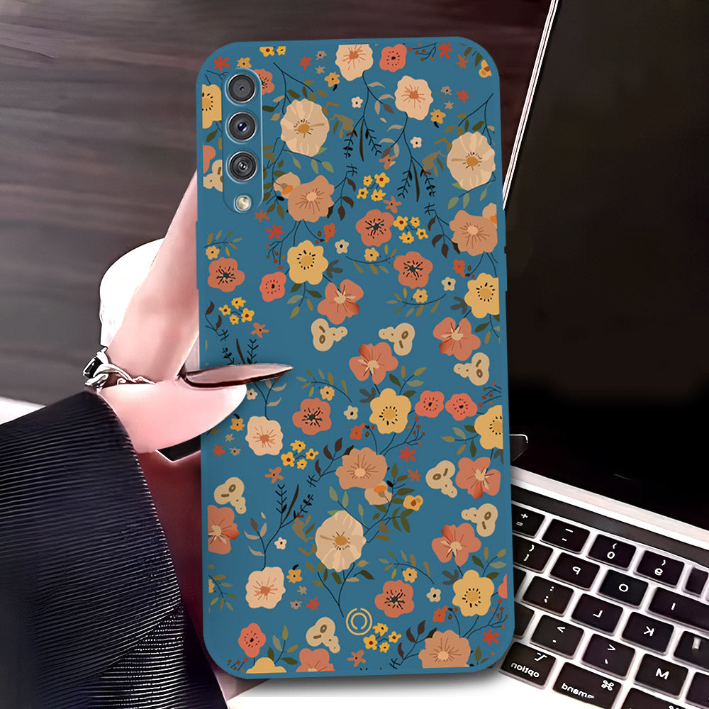 Samsung Galaxy A30s Cover - Blue - D3 - ONation Floral Series - HQ Liquid Silicone Soft Case