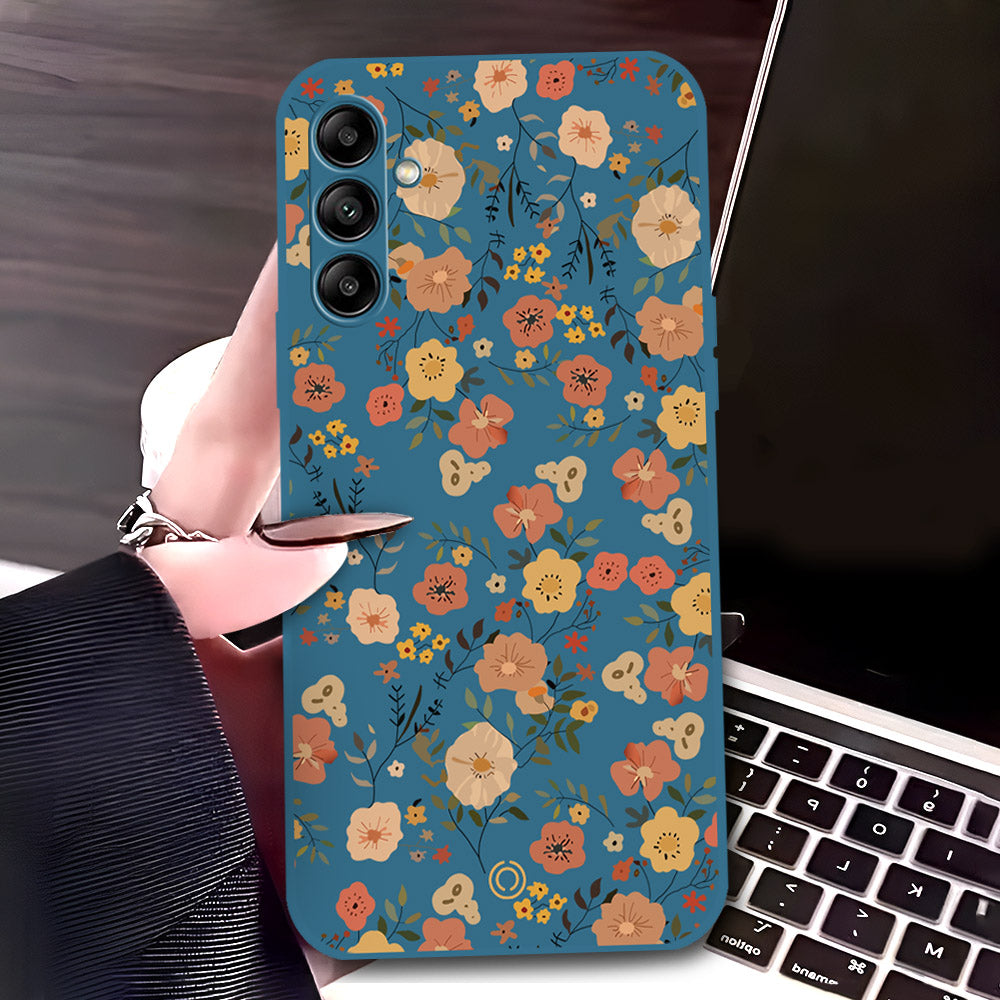Samsung Galaxy A24 4G Cover - Blue - D3 - ONation Floral Series - HQ Liquid Silicone Soft Case