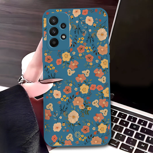 Samsung Galaxy A23 5G Cover - Blue - D3 - ONation Floral Series - HQ Liquid Silicone Soft Case