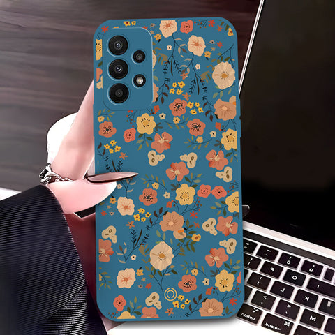 Samsung Galaxy A23 Cover - Blue - D3 - ONation Floral Series - HQ Liquid Silicone Soft Case