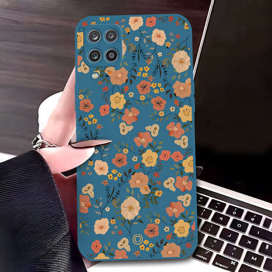 Samsung Galaxy A12 Nacho Cover - Blue - D3 - ONation Floral Series - HQ Liquid Silicone Soft Case