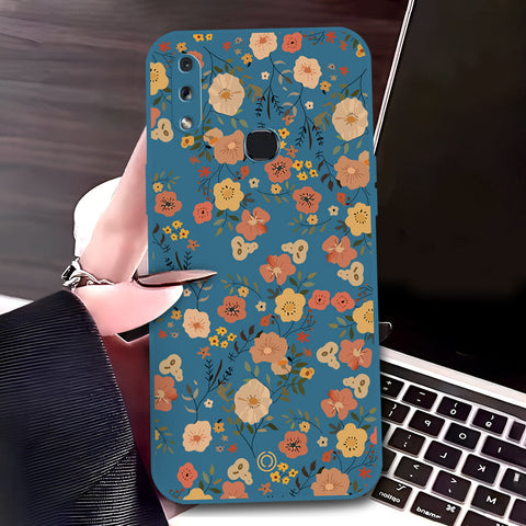 Samsung Galaxy A10s Cover - Blue - D3 - ONation Floral Series - HQ Liquid Silicone Soft Case