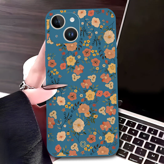 iPhone 14 Cover - Blue - D3 - ONation Floral Series - HQ Liquid Silicone Soft Case