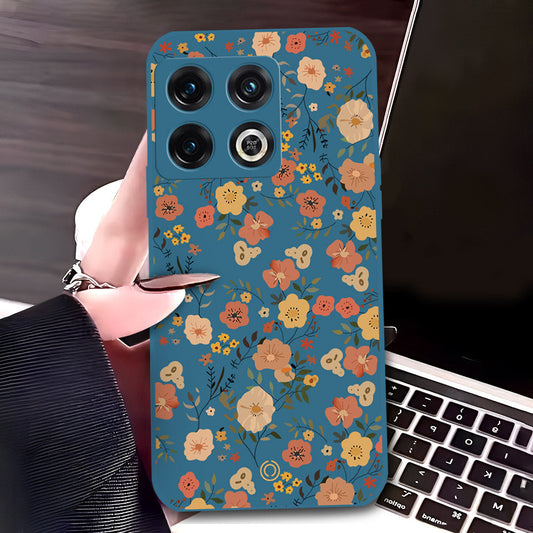 OnePlus 10 Pro Cover - Blue - D3 - ONation Floral Series - HQ Liquid Silicone Soft Case