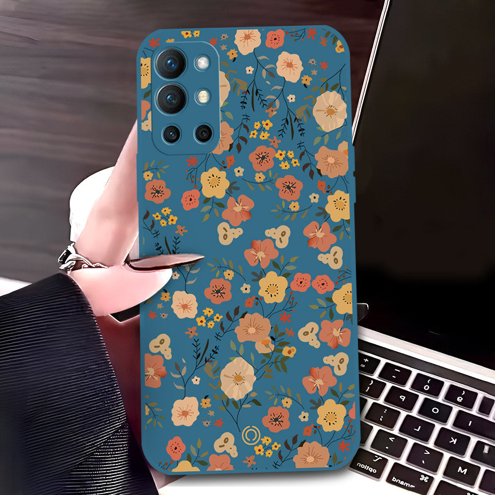 OnePlus 9R Cover - Blue - D3 - ONation Floral Series - HQ Liquid Silicone Soft Case