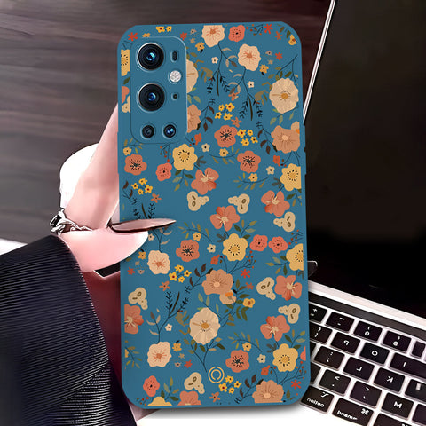OnePlus 9 Pro Cover - Blue - D3 - ONation Floral Series - HQ Liquid Silicone Soft Case