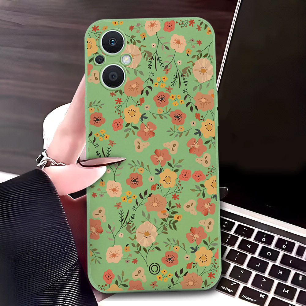 Oppo Reno7 Z 5G Cover - Light Green - D3 - ONation Floral Series - HQ Liquid Silicone Soft Case