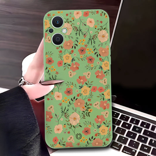 Oppo Reno 7 Lite Cover - Light Green - D3 - ONation Floral Series - HQ Liquid Silicone Soft Case