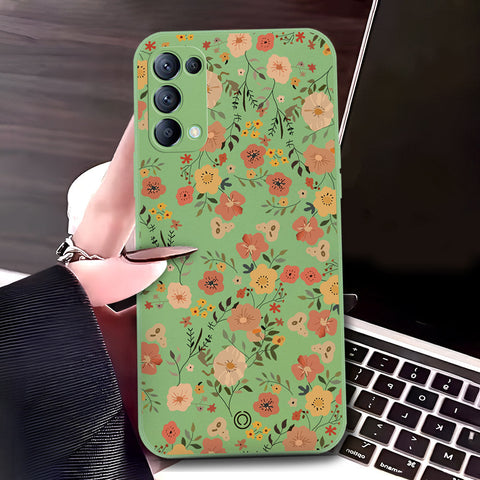 Oppo Reno 5 5G Cover - Light Green - D3 - ONation Floral Series - HQ Liquid Silicone Soft Case